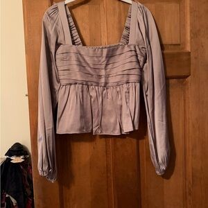 Abercrombie & Fitch Pleated Blouse in Soft Gray